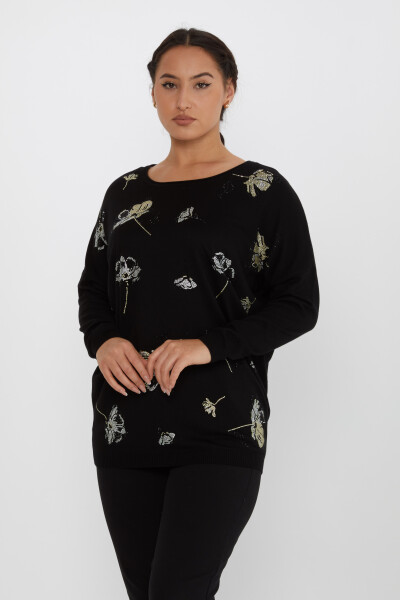 Knitted Sweater Floral Detail Black - 16622 | KAZEE (Set of 3 L-XL-2XL) 