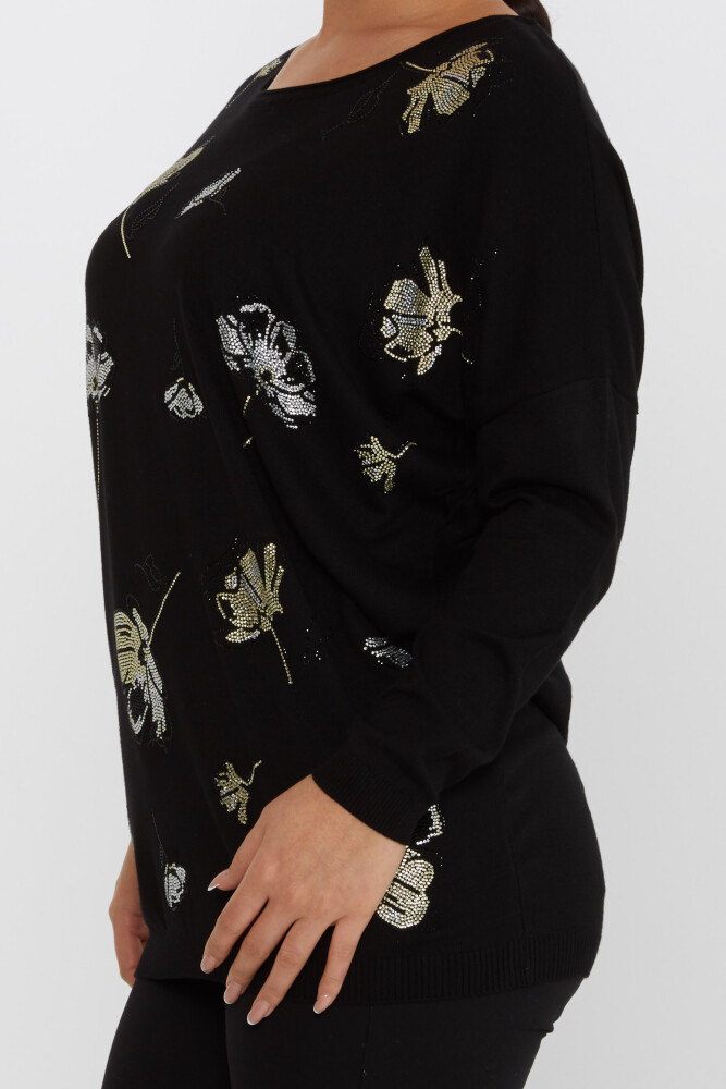 Knitted Sweater Floral Detail Black - 16622 | KAZEE (Set of 3 L-XL-2XL) - 4