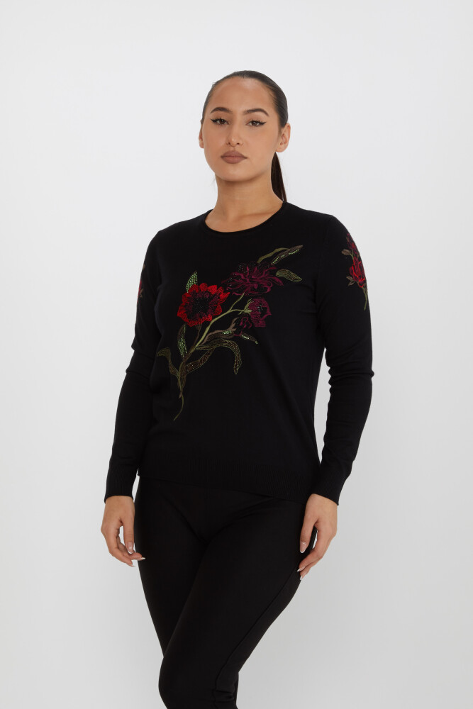 Knitted Sweater Floral Embroidered Black - 31673 | KAZEE (Set of 3 L-XL-2XL) - 1