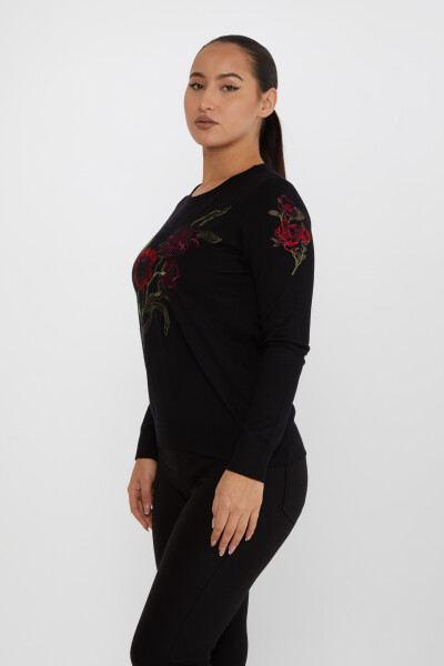 Knitted Sweater Floral Embroidered Black - 31673 | KAZEE (Set of 3 L-XL-2XL) - 2