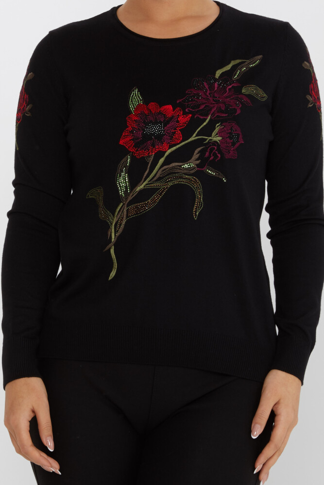 Knitted Sweater Floral Embroidered Black - 31673 | KAZEE (Set of 3 L-XL-2XL) - 3