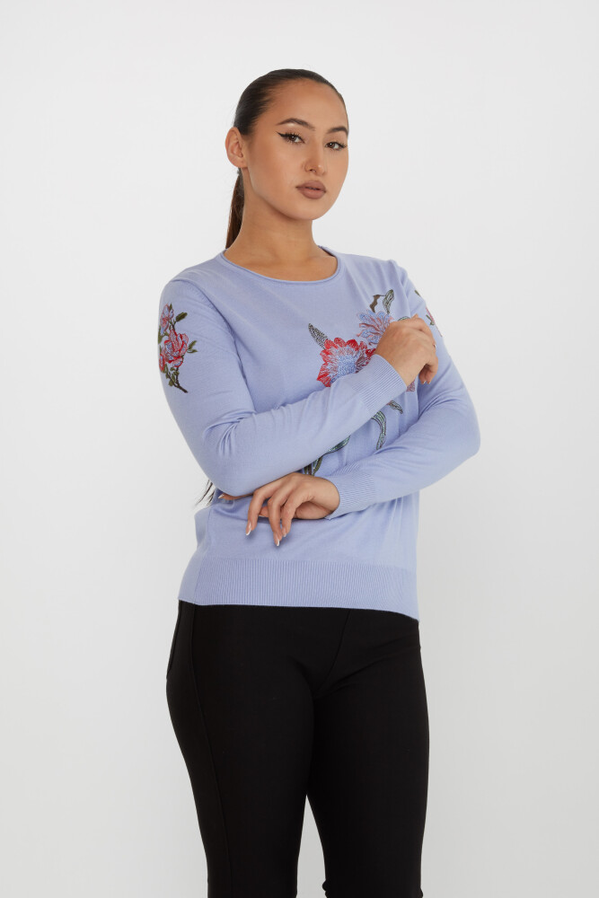 Knitted Sweater Floral Embroidered Blue - 31673 | KAZEE (Set of 3 L-XL-2XL) - 1