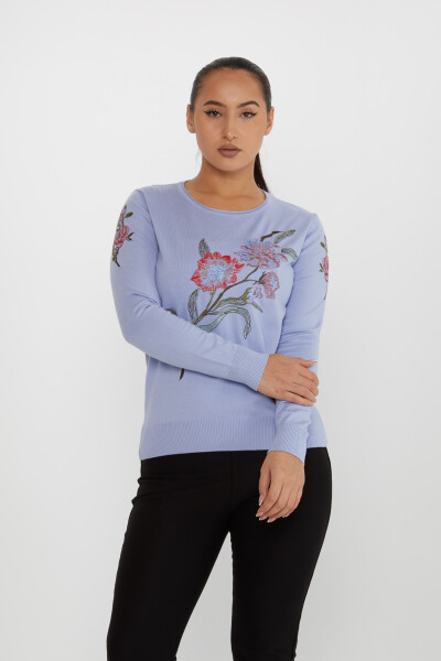 Knitted Sweater Floral Embroidered Blue - 31673 | KAZEE (Set of 3 L-XL-2XL) - 2