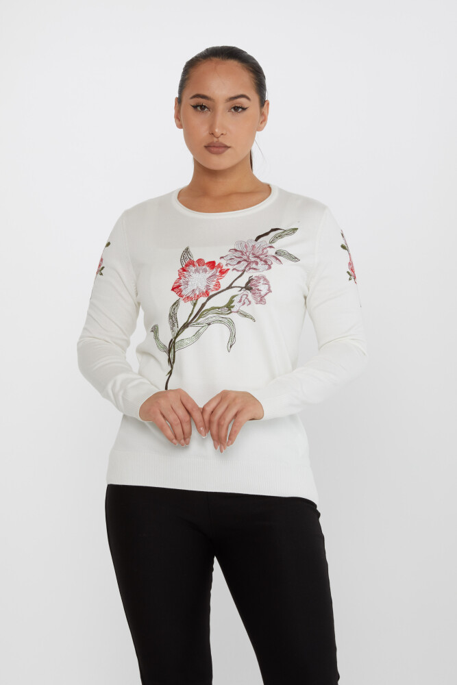 Knitted Sweater Floral Embroidered Ecru - 31673 | KAZEE (Set of 3 L-XL-2XL) - 1