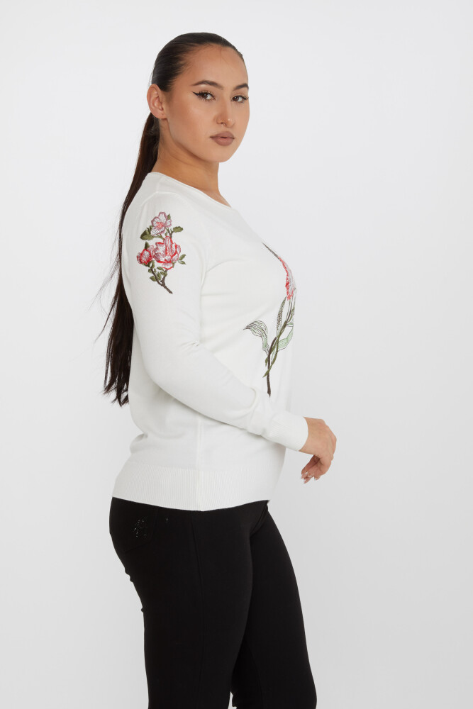 Knitted Sweater Floral Embroidered Ecru - 31673 | KAZEE (Set of 3 L-XL-2XL) - 2