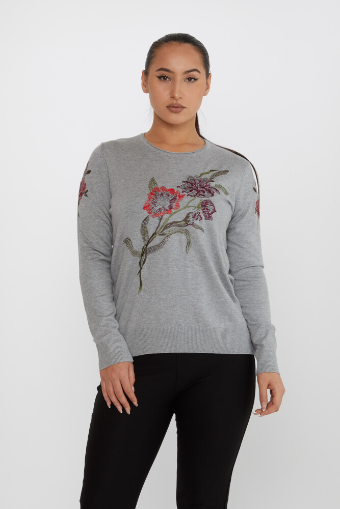 Knitted Sweater Floral Embroidered Gray - 31673 | KAZEE (Set of 3 L-XL-2XL) - 1