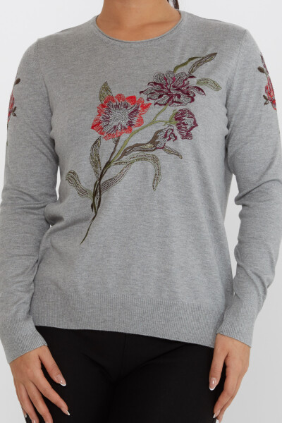 Knitted Sweater Floral Embroidered Gray - 31673 | KAZEE (Set of 3 L-XL-2XL) - 3