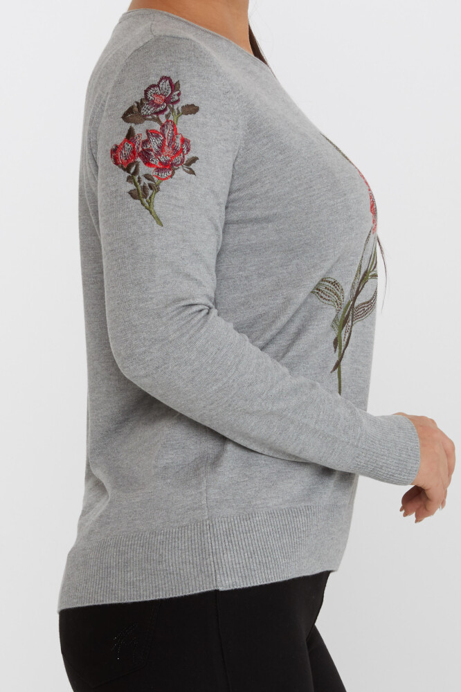 Knitted Sweater Floral Embroidered Gray - 31673 | KAZEE (Set of 3 L-XL-2XL) - 4