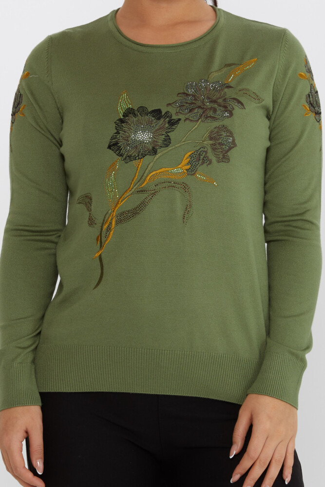 Knitted Sweater Floral Embroidered Khaki - 31673 | KAZEE (Set of 3 L-XL-2XL) - 3