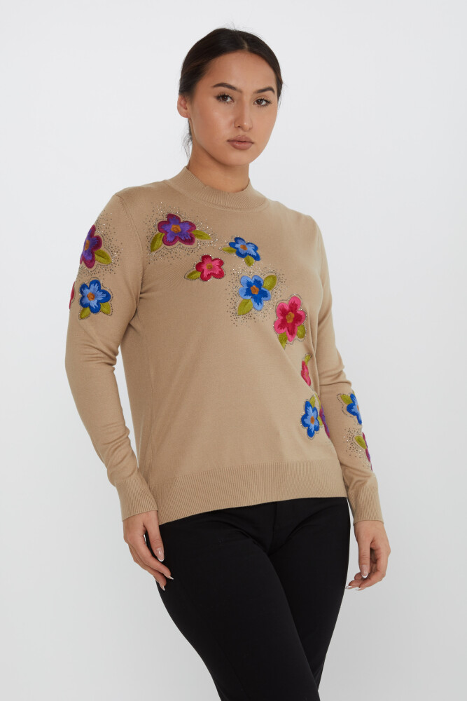 Knitted Sweater Floral Embroidery Beige - 31684 | KAZEE (Set of 3 XL-2XL-3XL) - 2