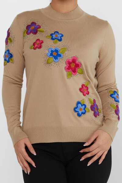 Knitted Sweater Floral Embroidery Beige - 31684 | KAZEE (Set of 3 XL-2XL-3XL) - 3