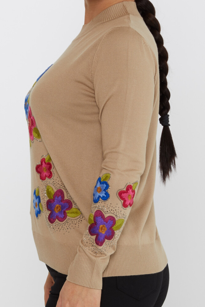 Knitted Sweater Floral Embroidery Beige - 31684 | KAZEE (Set of 3 XL-2XL-3XL) - 4