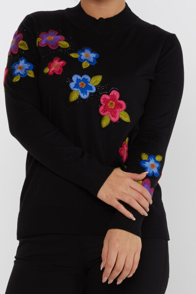 Knitted Sweater Floral Embroidery Black - 31684 | KAZEE (Set of 3 XL-2XL-3XL) - 3