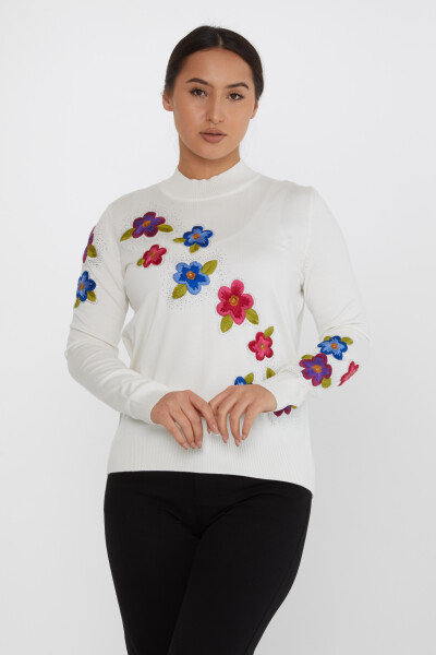 Knitted Sweater Floral Embroidery Ecru - 31684 | KAZEE (Set of 3 XL-2XL-3XL) - 1