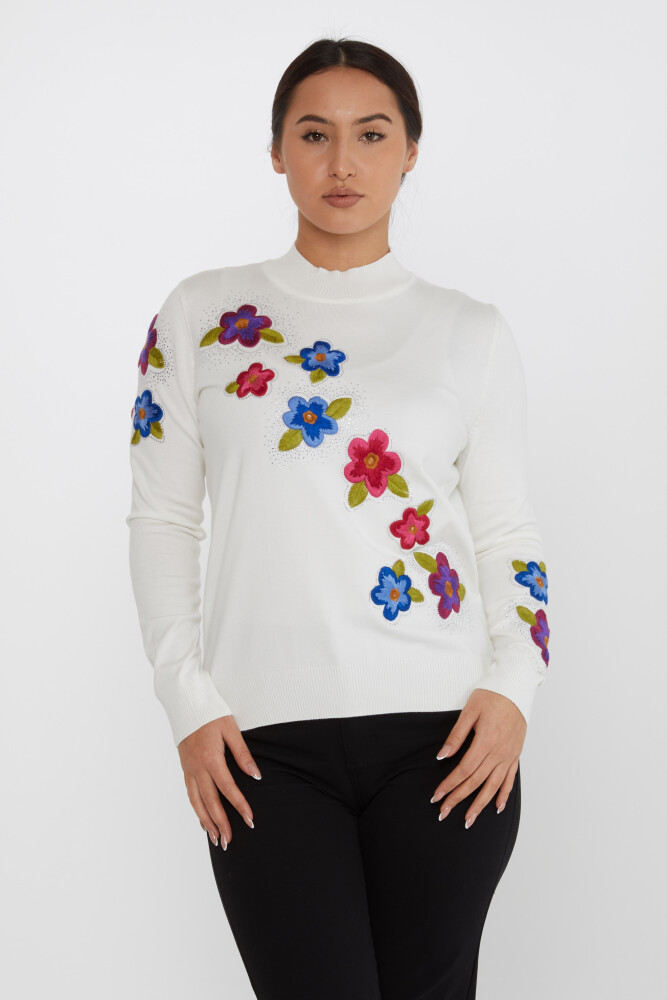 Knitted Sweater Floral Embroidery Ecru - 31684 | KAZEE (Set of 3 XL-2XL-3XL) - 2