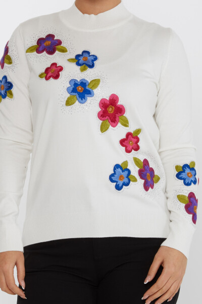 Knitted Sweater Floral Embroidery Ecru - 31684 | KAZEE (Set of 3 XL-2XL-3XL) - 3