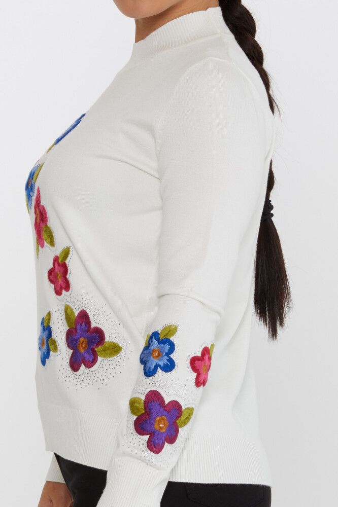 Knitted Sweater Floral Embroidery Ecru - 31684 | KAZEE (Set of 3 XL-2XL-3XL) - 4