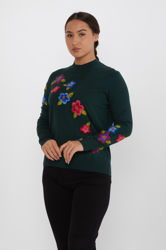 Knitted Sweater Floral Embroidery Embroidered Olive - 31684 | KAZEE (Set of 3 XL-2XL-3XL) - 1