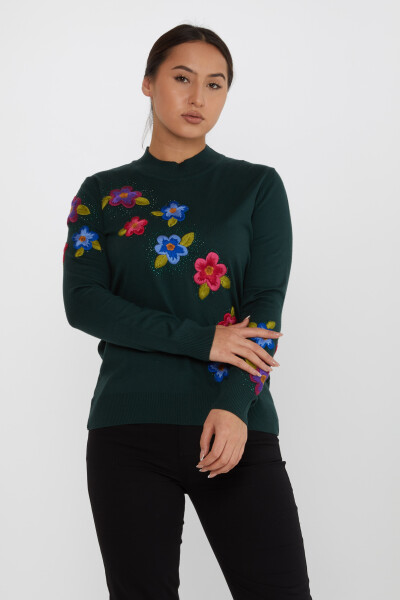 Knitted Sweater Floral Embroidery Embroidered Olive - 31684 | KAZEE (Set of 3 XL-2XL-3XL) - 2