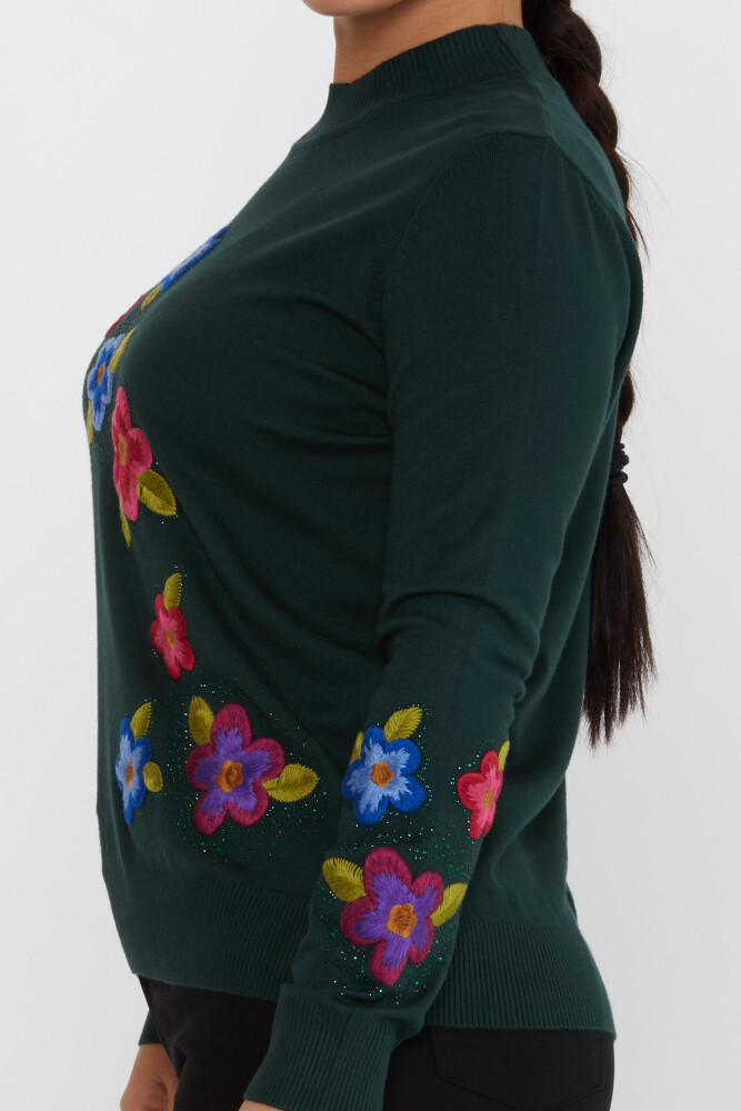 Knitted Sweater Floral Embroidery Embroidered Olive - 31684 | KAZEE (Set of 3 XL-2XL-3XL) - 4