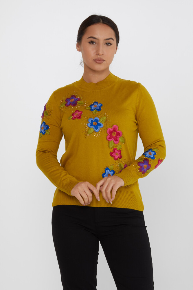 Knitted Sweater Floral Embroidery Mustard - 31684 | KAZEE (Set of 3 XL-2XL-3XL) - 1