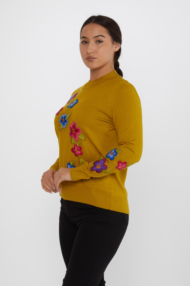 Knitted Sweater Floral Embroidery Mustard - 31684 | KAZEE (Set of 3 XL-2XL-3XL) - 2