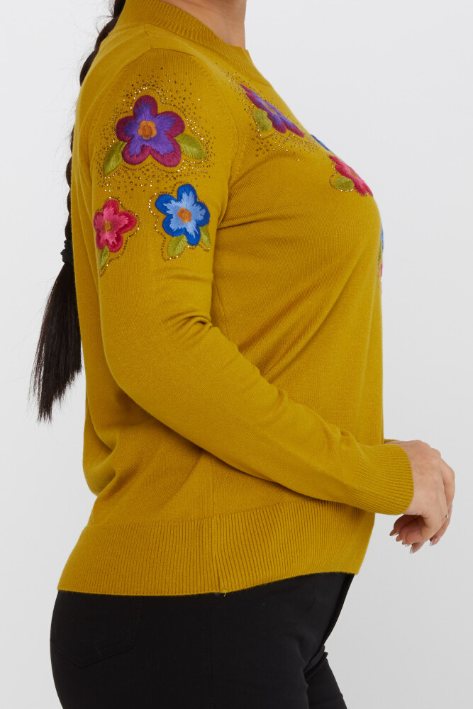 Knitted Sweater Floral Embroidery Mustard - 31684 | KAZEE (Set of 3 XL-2XL-3XL) - 4