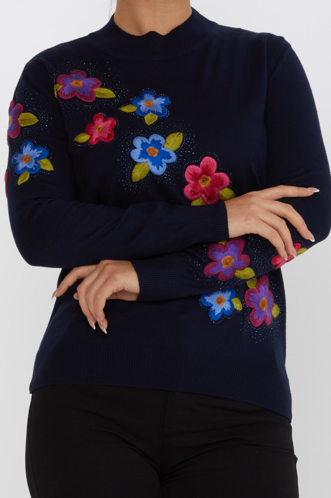 Knitted Sweater Floral Embroidery Navy Blue - 31684 | KAZEE (Set of 3 XL-2XL-3XL) - 3