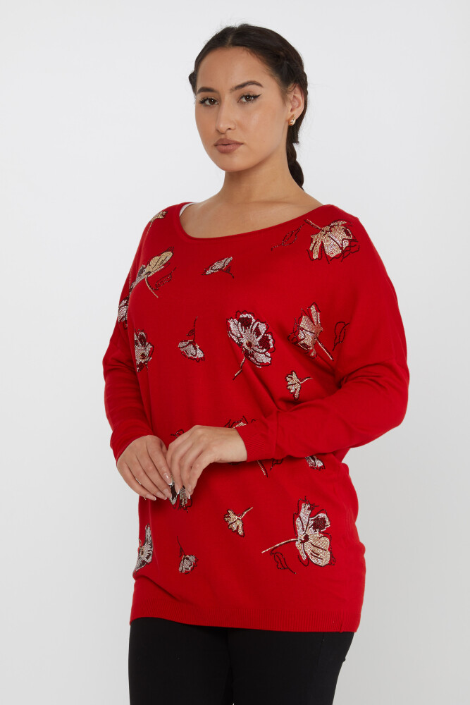 Knitted Sweater Flower Detail Red - 16622 | KAZEE (Set of 3 L-XL-2XL) - 2