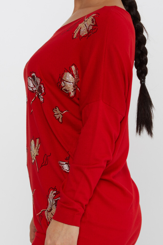 Knitted Sweater Flower Detail Red - 16622 | KAZEE (Set of 3 L-XL-2XL) - 4