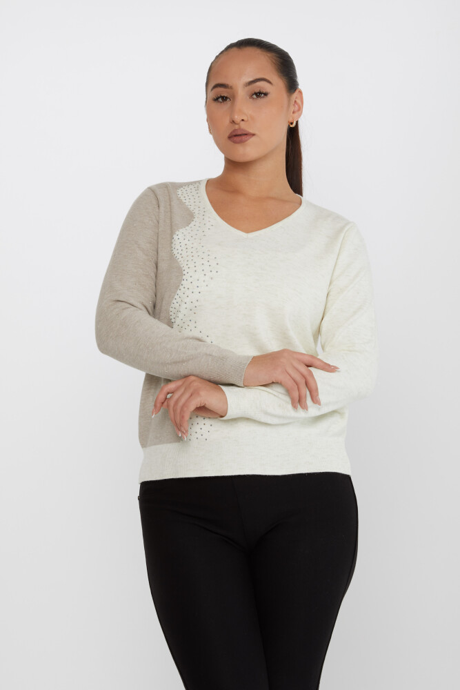 Knitted Sweater Glitter Detail Ecru - 31633 | KAZEE (Set of 3 L-XL-2XL) - 2