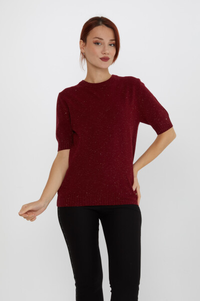 Knitted Sweater Glitter Detailed Claret Red - 31635 | KAZEE (Set of 3 S-M-L) - 1