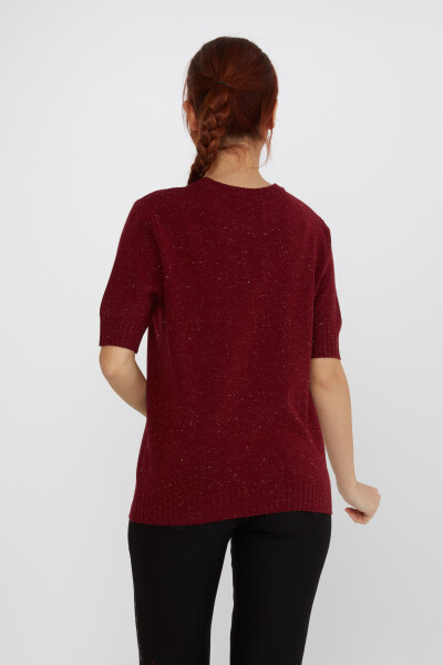 Knitted Sweater Glitter Detailed Claret Red - 31635 | KAZEE (Set of 3 S-M-L) - 4