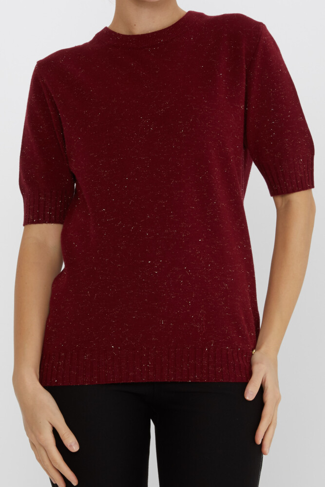 Knitted Sweater Glitter Detailed Claret Red - 31635 | KAZEE (Set of 3 S-M-L) - 2