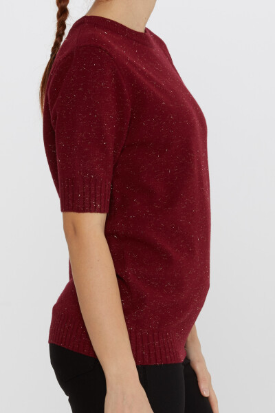 Knitted Sweater Glitter Detailed Claret Red - 31635 | KAZEE (Set of 3 S-M-L) - 3