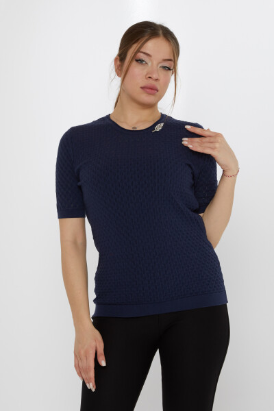 Knitted Sweater Leaf Brooch Navy Blue - 31811 | KAZEE (Set of 3 M-L-XL) 