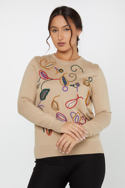 Knitted Sweater Leaf Embroidery Beige - 31276 | KAZEE (Set of 3 L-XL-2XL) - 2