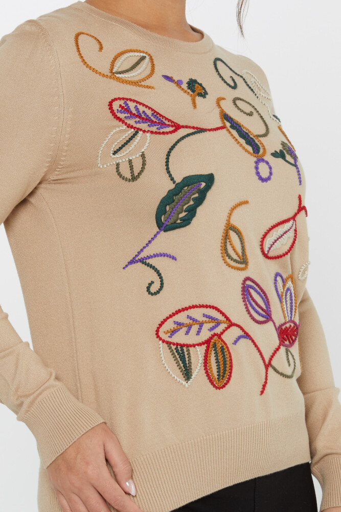 Knitted Sweater Leaf Embroidery Beige - 31276 | KAZEE (Set of 3 L-XL-2XL) - 4