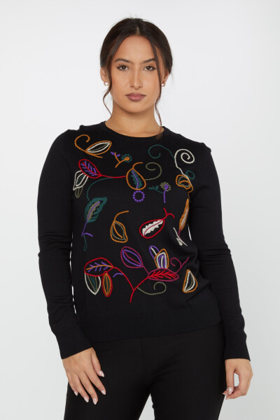 Knitted Sweater Leaf Embroidery Black - 31276 | KAZEE (Set of 3 L-XL-2XL) - 2