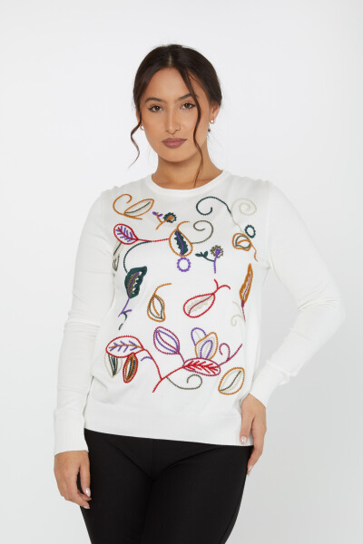 Knitted Sweater Leaf Embroidery Ecru - 31276 | KAZEE (Set of 3 L-XL-2XL) 