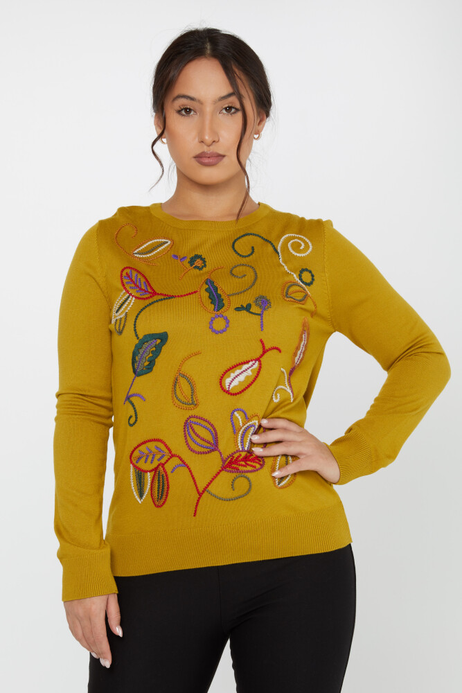 Knitted Sweater Leaf Embroidery Embroidered Saffron - 31276 | KAZEE (Set of 3 L-XL-2XL) - 1