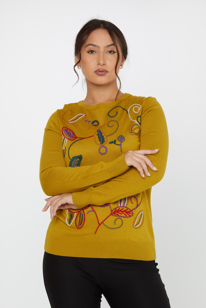 Knitted Sweater Leaf Embroidery Embroidered Saffron - 31276 | KAZEE (Set of 3 L-XL-2XL) - 2