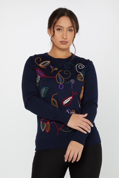 Knitted Sweater Leaf Embroidery Navy Blue - 31276 | KAZEE (Set of 3 L-XL-2XL) - 2