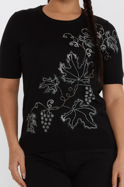 Knitted Sweater Leaf Stone Embroidered Black - 30654 | KAZEE (Set of 4 L-XL-2XL-3XL) - 3