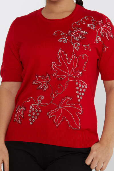 Knitted Sweater Leaf Stone Embroidered Red - 30654 | KAZEE (Set of 4 L-XL-2XL-3XL) - 3