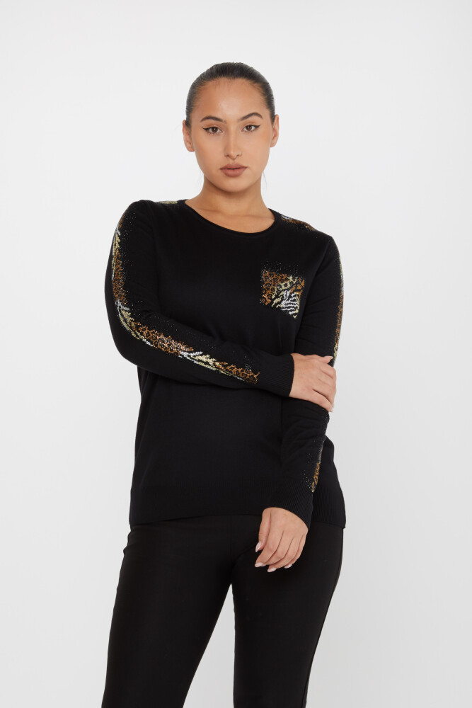 Knitted Sweater Leopard Stone Embroidered Black - 31547 | KAZEE (Set of 3 XL-2XL-3XL) - 1