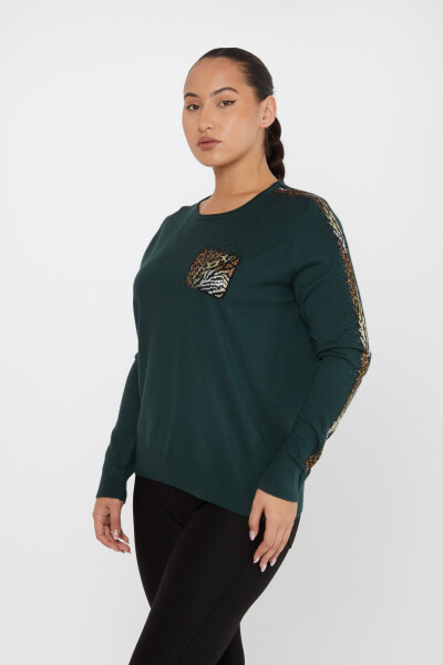 Knitted Sweater Leopard Stone Embroidered Dark Green - 31547 | KAZEE (Set of 3 XL-2XL-3XL) 