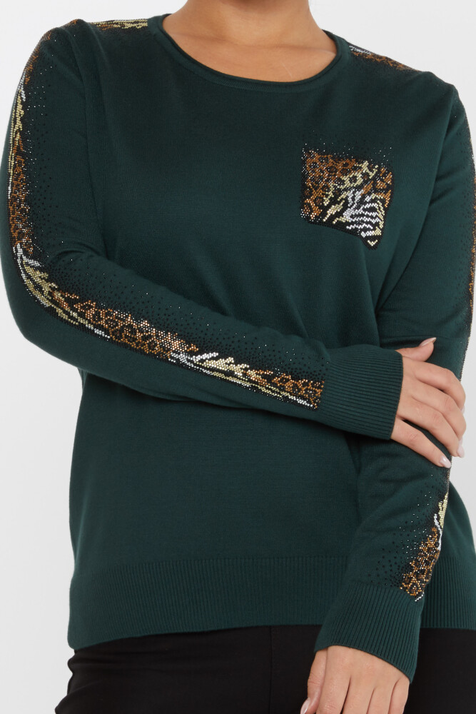 Knitted Sweater Leopard Stone Embroidered Dark Green - 31547 | KAZEE (Set of 3 XL-2XL-3XL) - 3