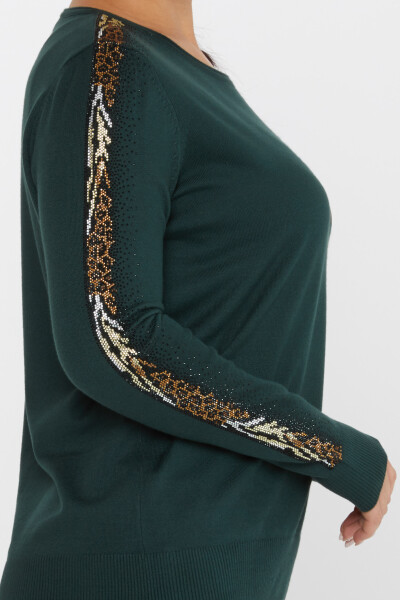 Knitted Sweater Leopard Stone Embroidered Dark Green - 31547 | KAZEE (Set of 3 XL-2XL-3XL) - 4