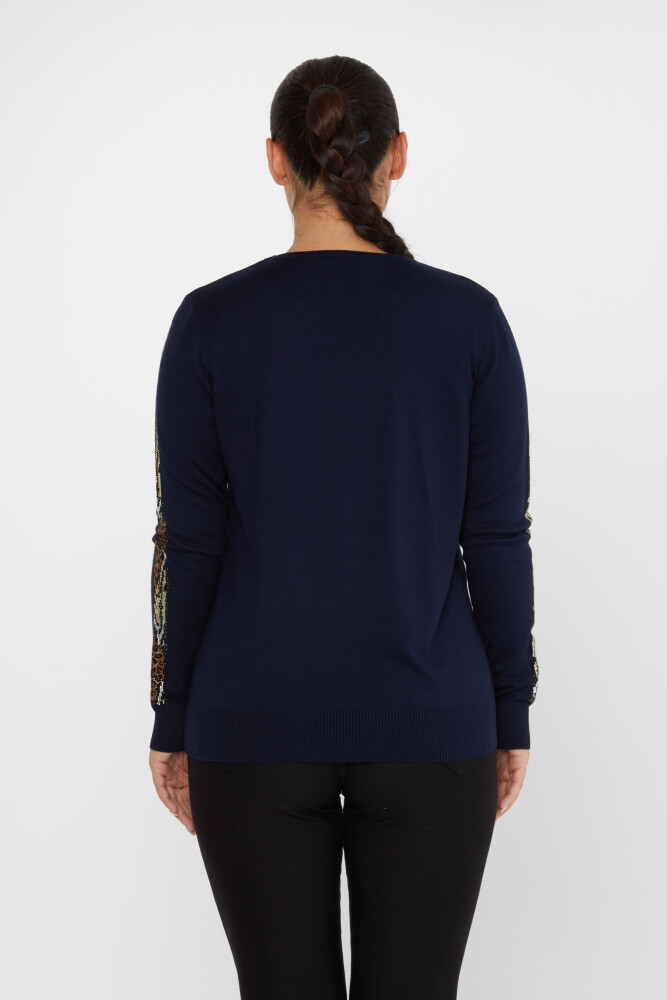 Knitted Sweater Leopard Stone Embroidered Navy Blue - 31547 | KAZEE (Set of 3 XL-2XL-3XL) - 6